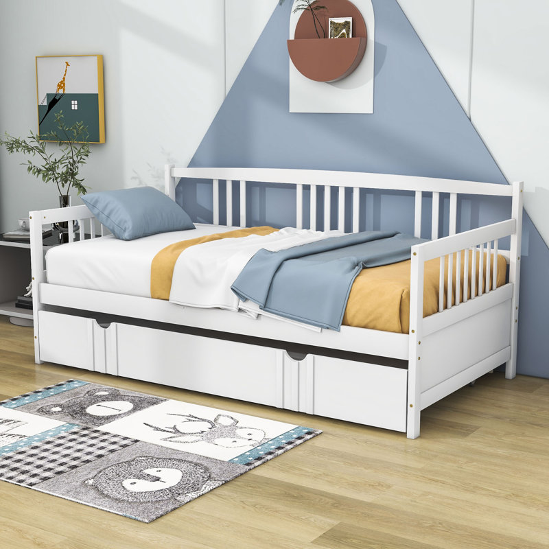Wooden Daybed with Trundle, White, Twin