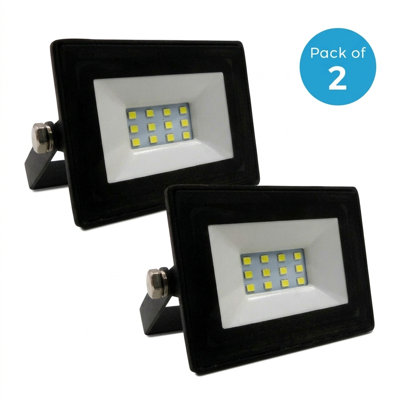 10W Non PIR Slim Line LED Floodlight Black 4000K 90 Lumens Per Watt 2 Year Warranty Pack of 2
