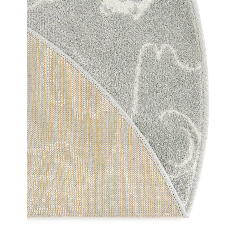 Whimsy Safari Animals Kid Rug, Gray/Ivory, Round 6'1"