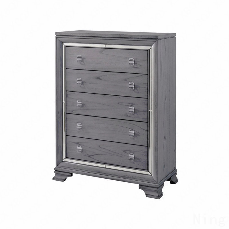 Contemporary Style 1Pc Chest Five English Dovetail Drawers Ball Bearing Glides Mirror Trim