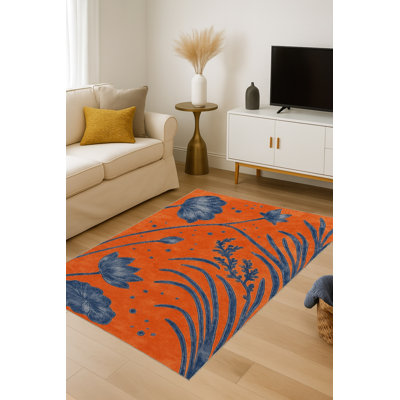 Tapis orange tissé lavable Mosso