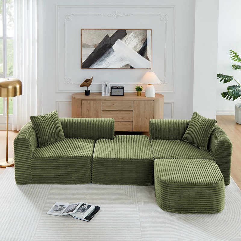114" Cloud Sectional Couch With L-Shape Chaise, Green