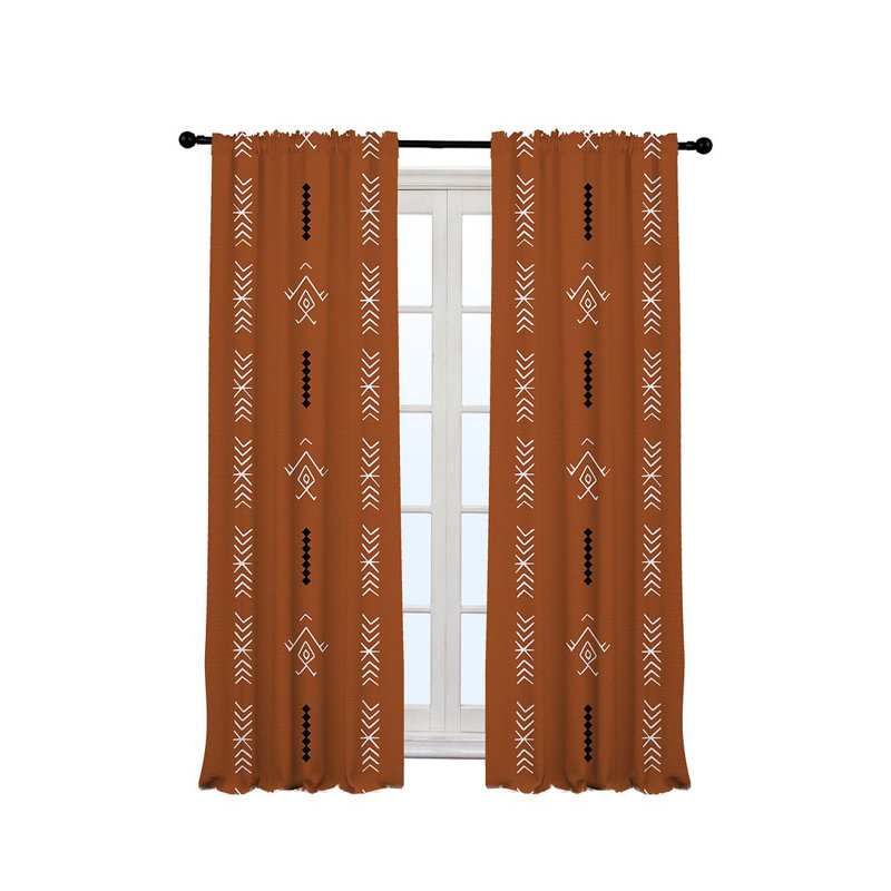 Boho Pattern Lined Single Panel Curtain, 140cm Width x 200cm Drop, Brick