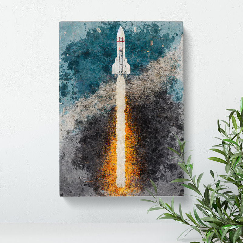 Watercolour Spaceship Rocket No.2 - Wrapped Canvas Painting, 50cm H x 35cm W x 3cm D