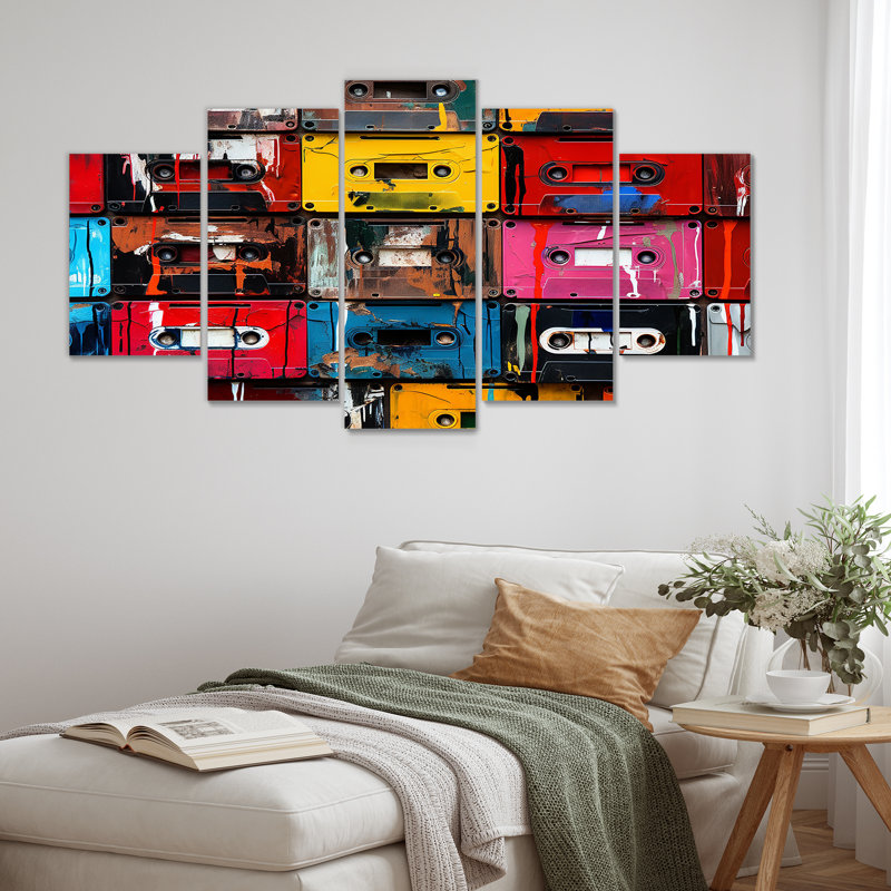 Ensemble d'art mural multicolore multicolore à cassettes colorées Pop Art Melodic Tapes IV