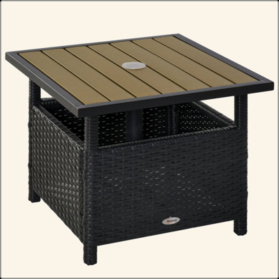 Table d'appoint 22 po en osier de rotin avec structure en acier, trou pour parasol, sac de sable pour l'extérieur, patio, jardin, cour