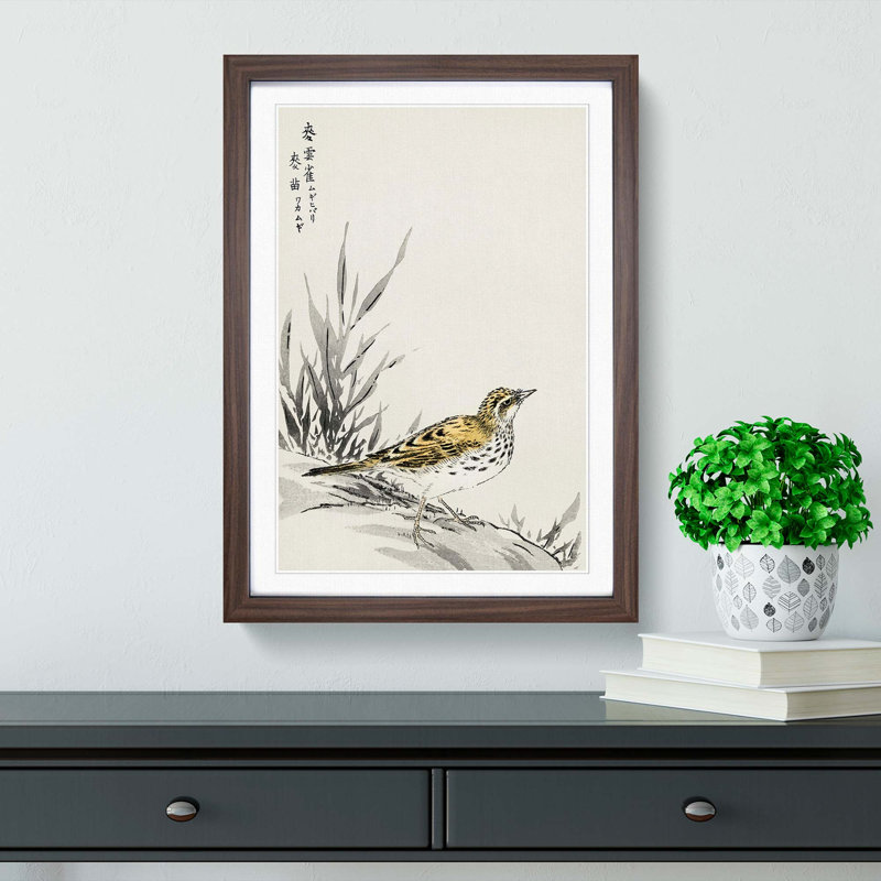 Chinese Tree-Pipit by Numata Kashu - Picture Frame Painting Print, 36cm H x 27cm W x 2cm D, Walnut Framed
