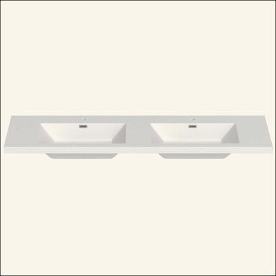 Lavabo en résine pour meuble-lavabo de salle de bain, avec deux lavabos rectangulaires encastrés, trou de robinet simple, comptoir de meuble-lavabo seulement