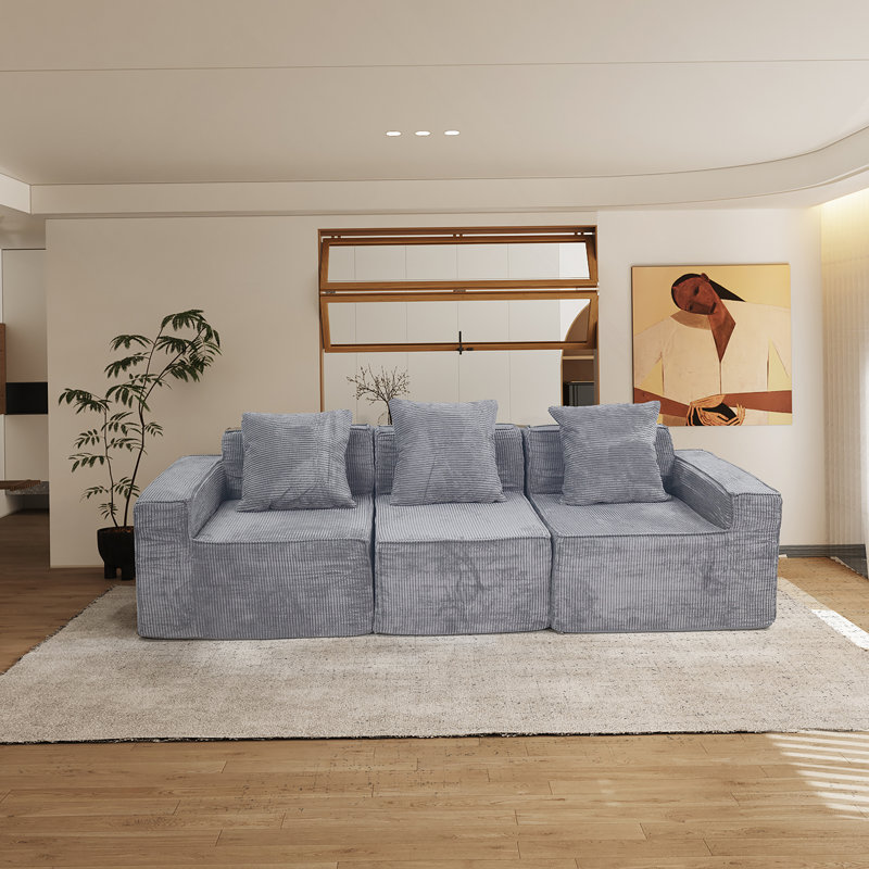 Canapé modulaire convertible 3 places Modern, Velours côtelé gris pâle