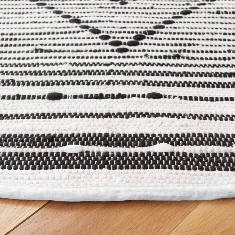 Striped Kilim Flat Weave Cotton Geometric Rug, Round 6'