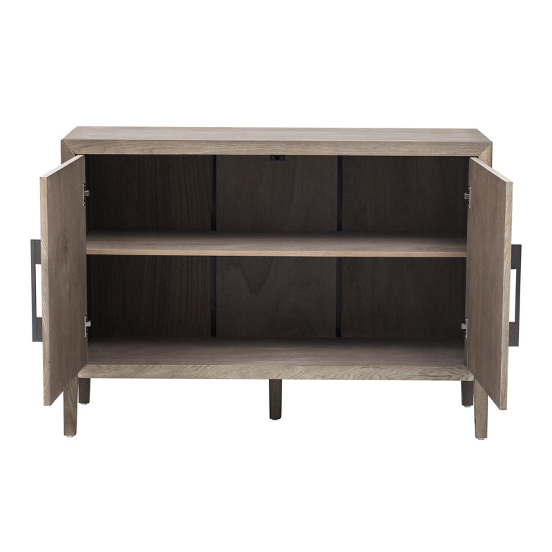 Sideboard With 2 Metal Handles, 2 Doors And Wood Grain Design, Natural