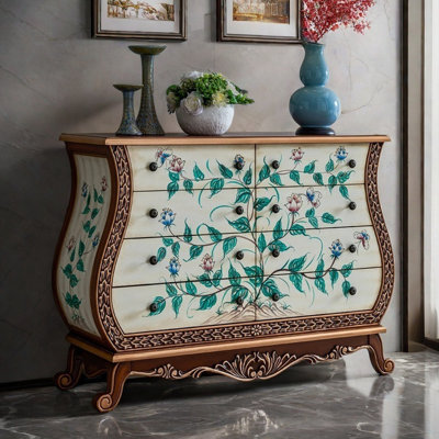 Vintage Hand Painting Vase-Shaped Accent Chest