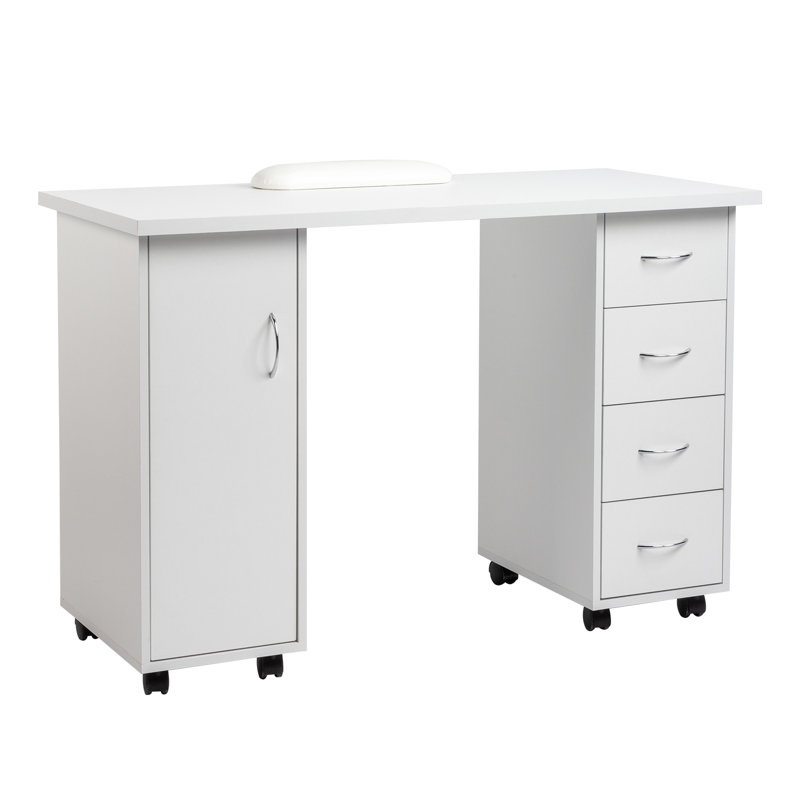 Manicure Nail Table With Drawer, White