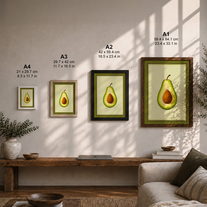Avocado Cross-Section Botanical - Framed Print, Oak, A3 - 42.0 x 29.7 cm