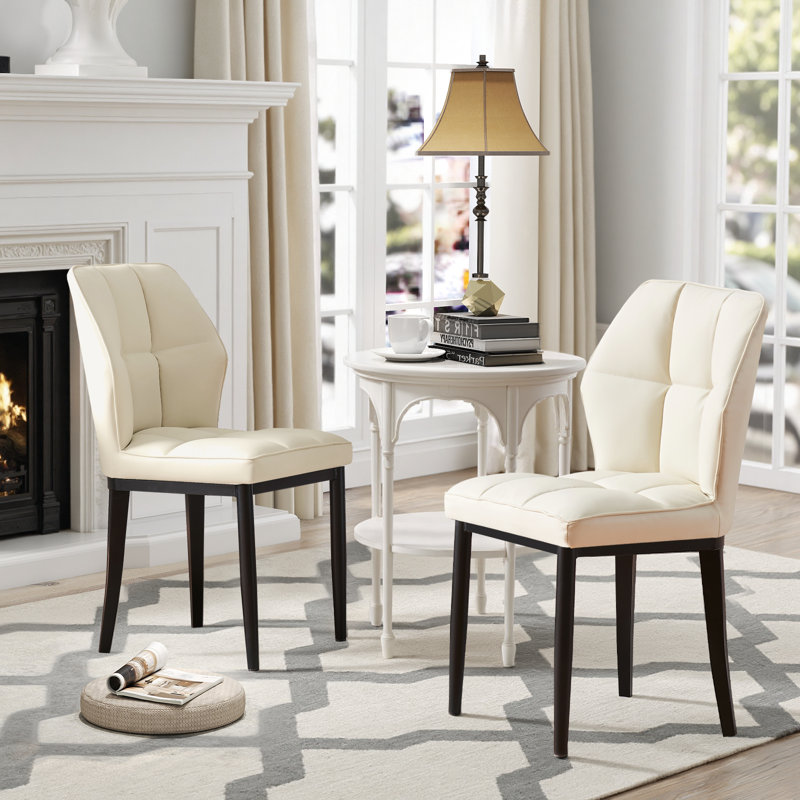 Faux Leather Dining Chairs, Upholstered Wide Backrest High Back Kitchen Chairs, Beige
