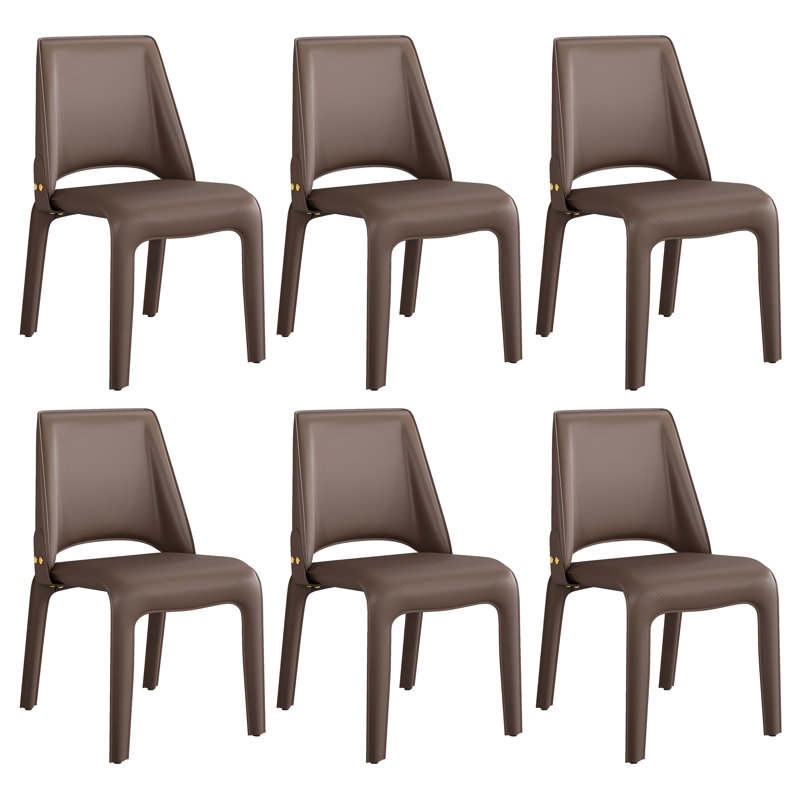 Chaise en cuir Vannes, 6, Brun, Aucun assemblage requis
