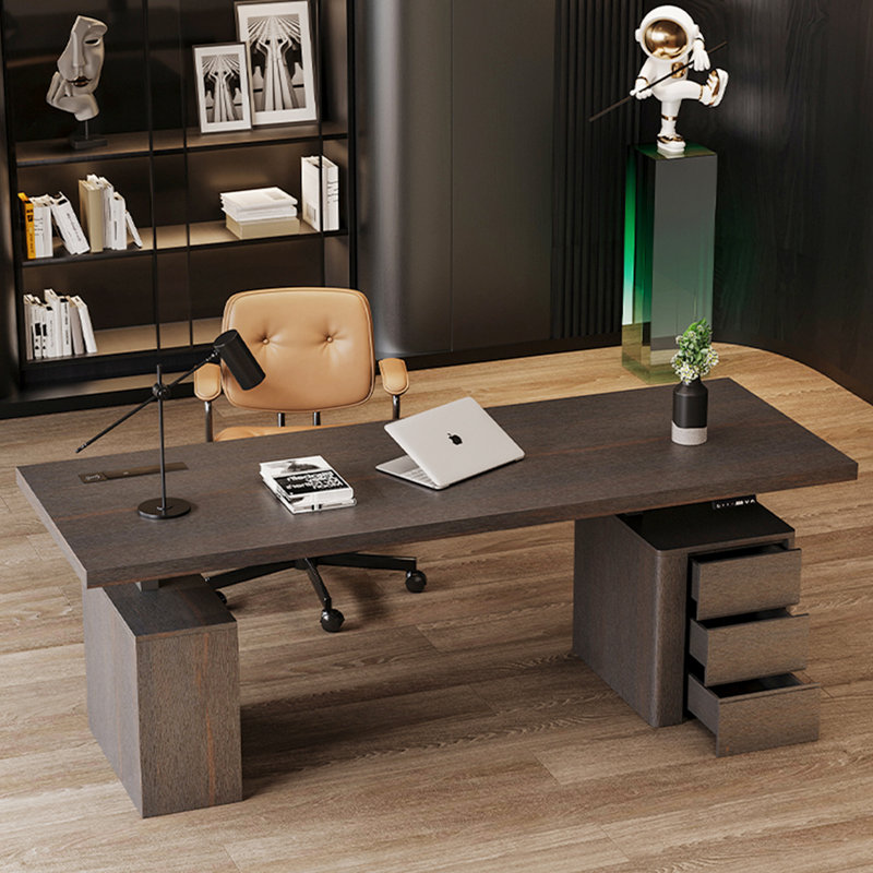 Bureau élégant en bois massif italien Italian Light, H 28,35 po x l 62,99 po x P 27,56 po, Chêne fumé