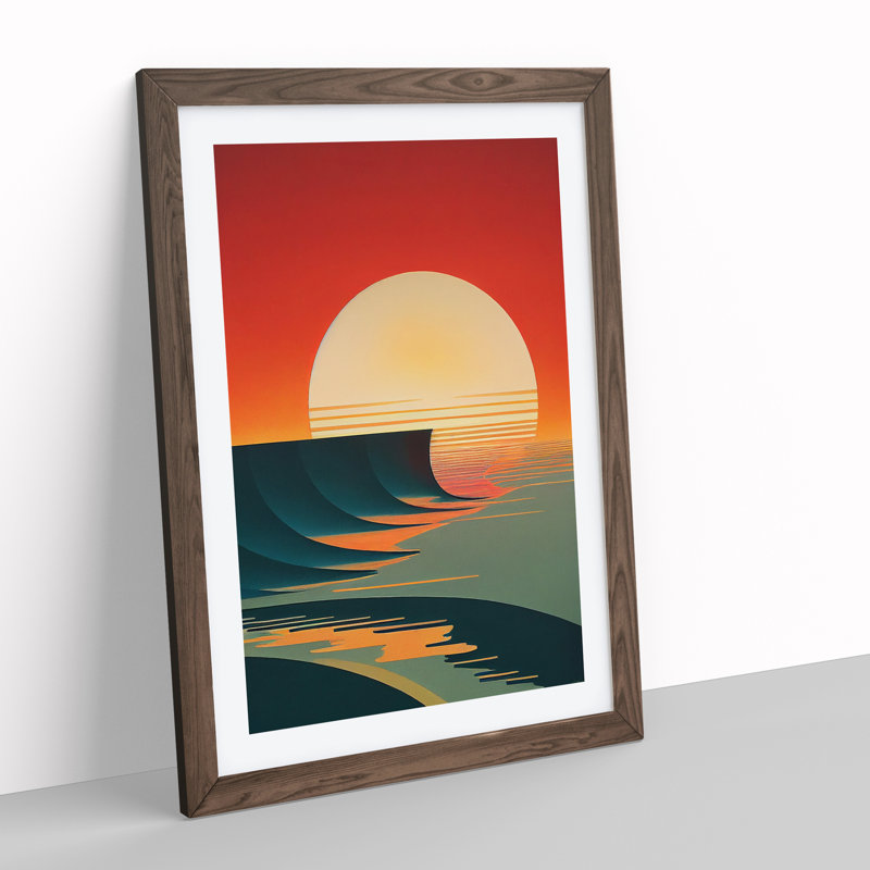 Deco Ocean Sunset No.2 - Single Picture Frame Print, 46cm H x 34cm W x 2cm D, Walnut