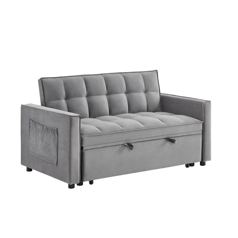 Shaiana 54.72 " Velvet Sofa Bed Reclining, Gray
