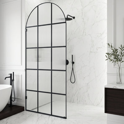Arden 34" W x 78" H Fixed Framed Shower Screen with 3/8" Grid Fluted Glass
