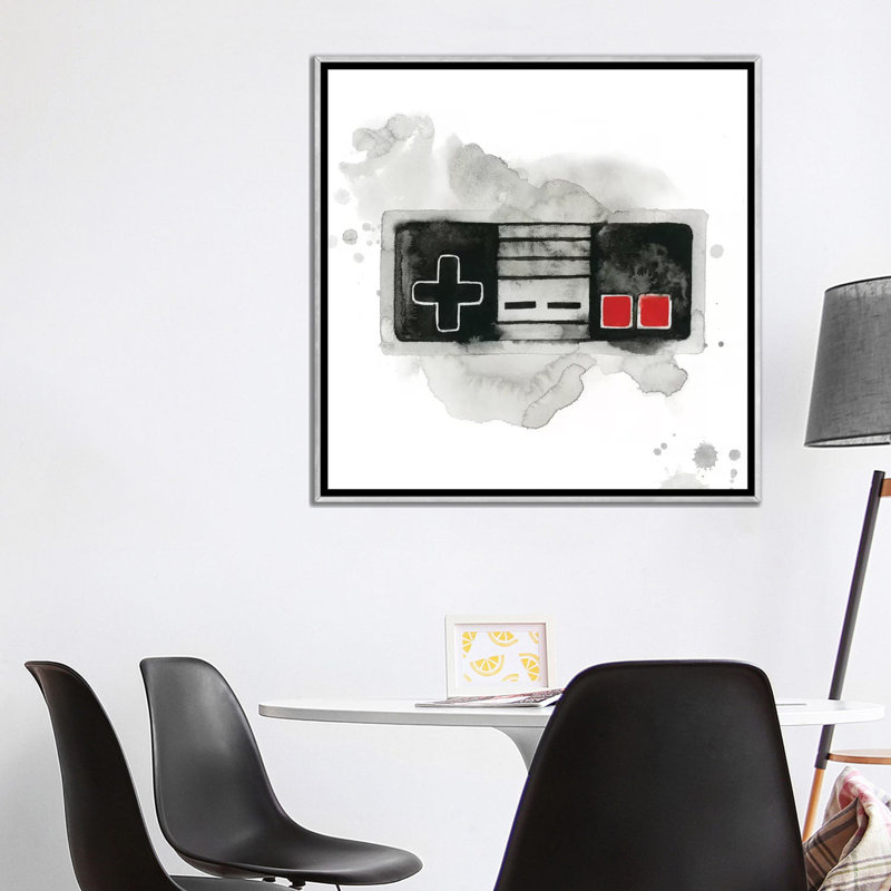 « Gamer I » par Grace Popp-impression d’art graphique, H 37 po x l 37 po x P 1,5 po, Toile avec cadre argenté, Pas de tapis