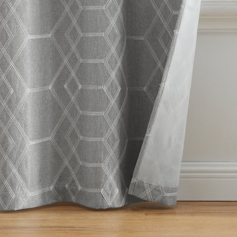 Hyong Geometric Embroidered Blackout Window Curtain Panel Pair, 37" W x 63" L