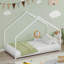 Twin Size Children's Bed Frame With LED Light Strips, Roof-Shaped Iron Frame Bed, White-1365870483