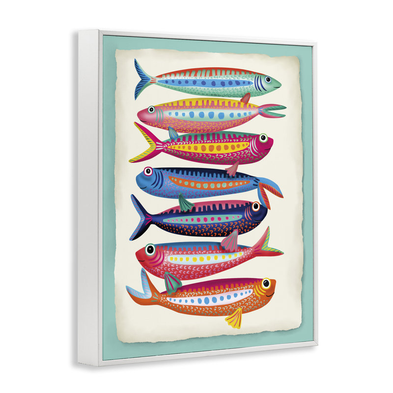  Art numérique de sardines multicolores par Darlene Seale, Estampe numérique encadrée blanc bord de mer, H 30 po x l 24 po