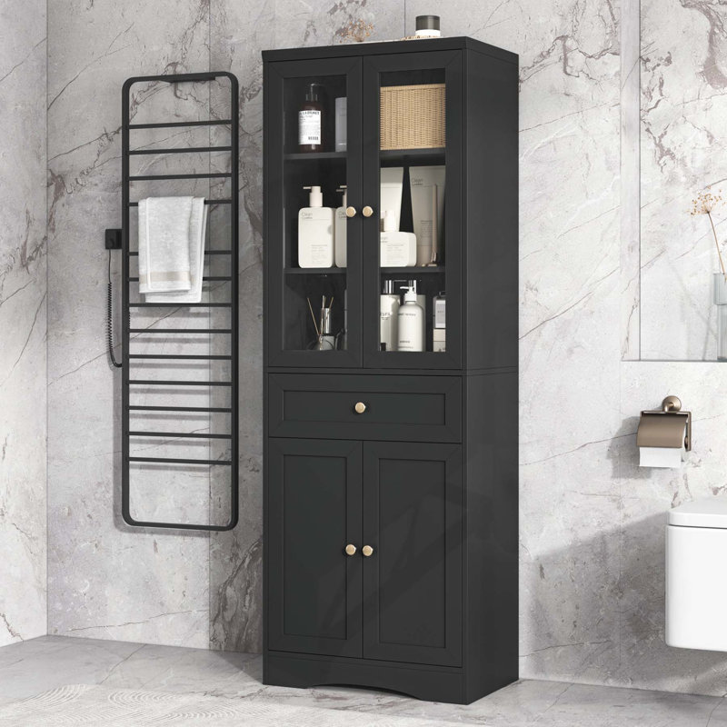 Armoire de salle de bain haute polyvalente avec plusieurs compartiments et fabrication durable