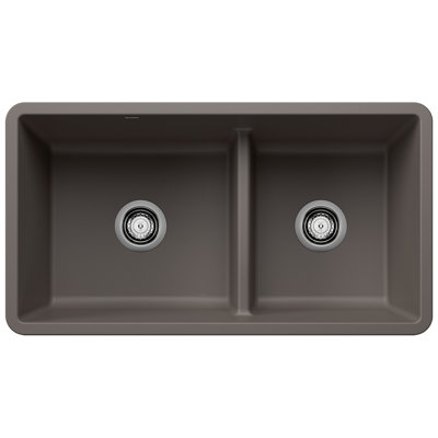 Precis SILGRANIT 33" 60/40 Reversible Double Bowl Undermount Kitchen Sink with Low Divide - Truffle