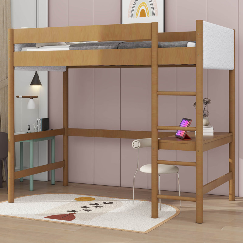 Kimmberly Twin Size Upholstered Loft Bed With Desk