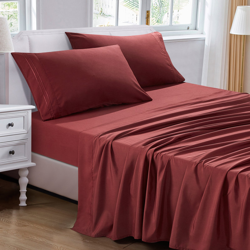 Ensemble de draps en microfibre Jcrown, Ensemble de draps pour très grand lit avec 2 taie, Bourgogne