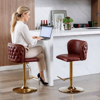 Tabourets de bar pivotants à hauteur de siège réglable, tabourets de bar rembourrés en polyuréthane moderne avec dossier complet capitonné, pour pub à domicile et îlot de cuisine (ensemble de 2)