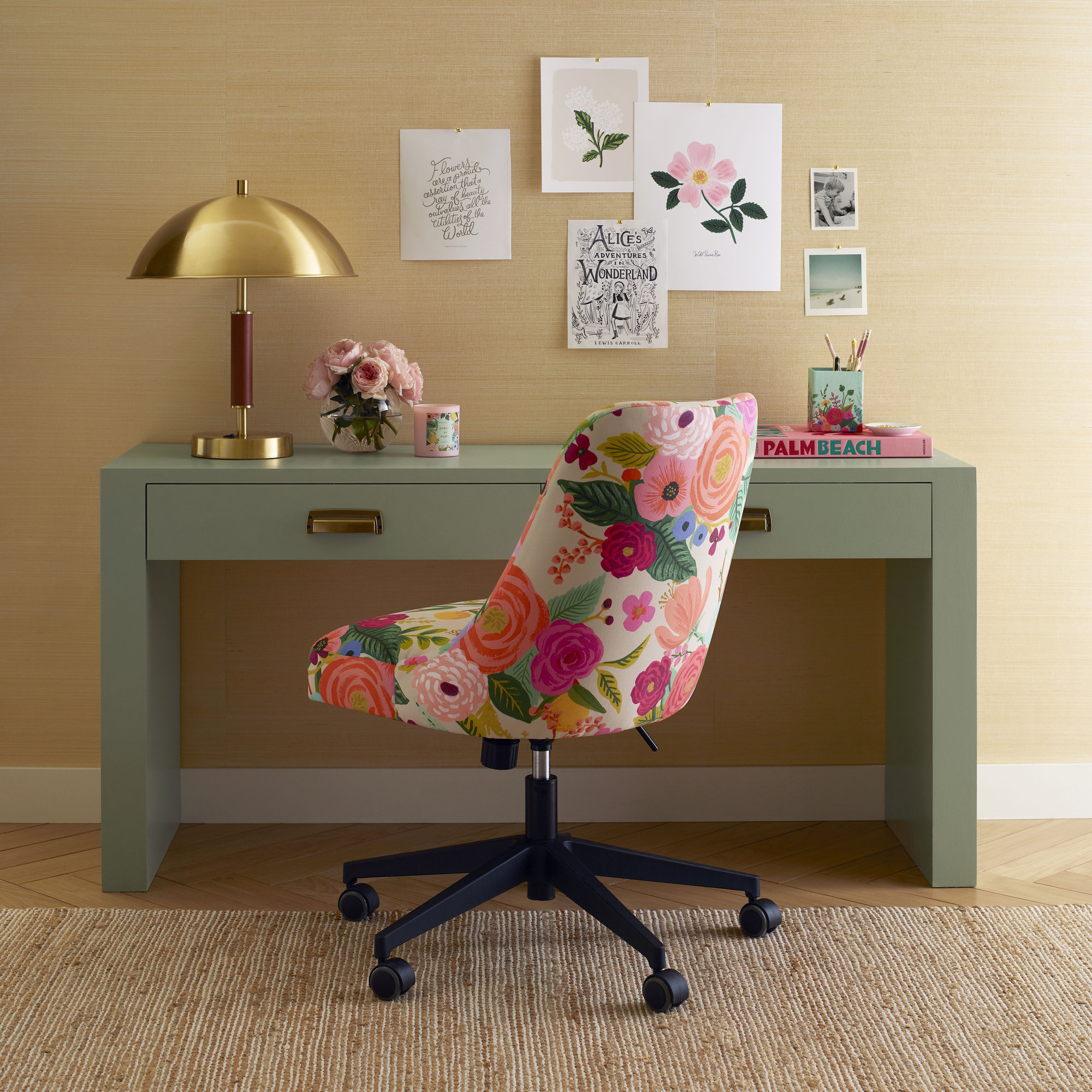 Rifle Paper Co. x Cloth & Company Brynn Office Chair, Rpc Garden Party Garden Linen, Black