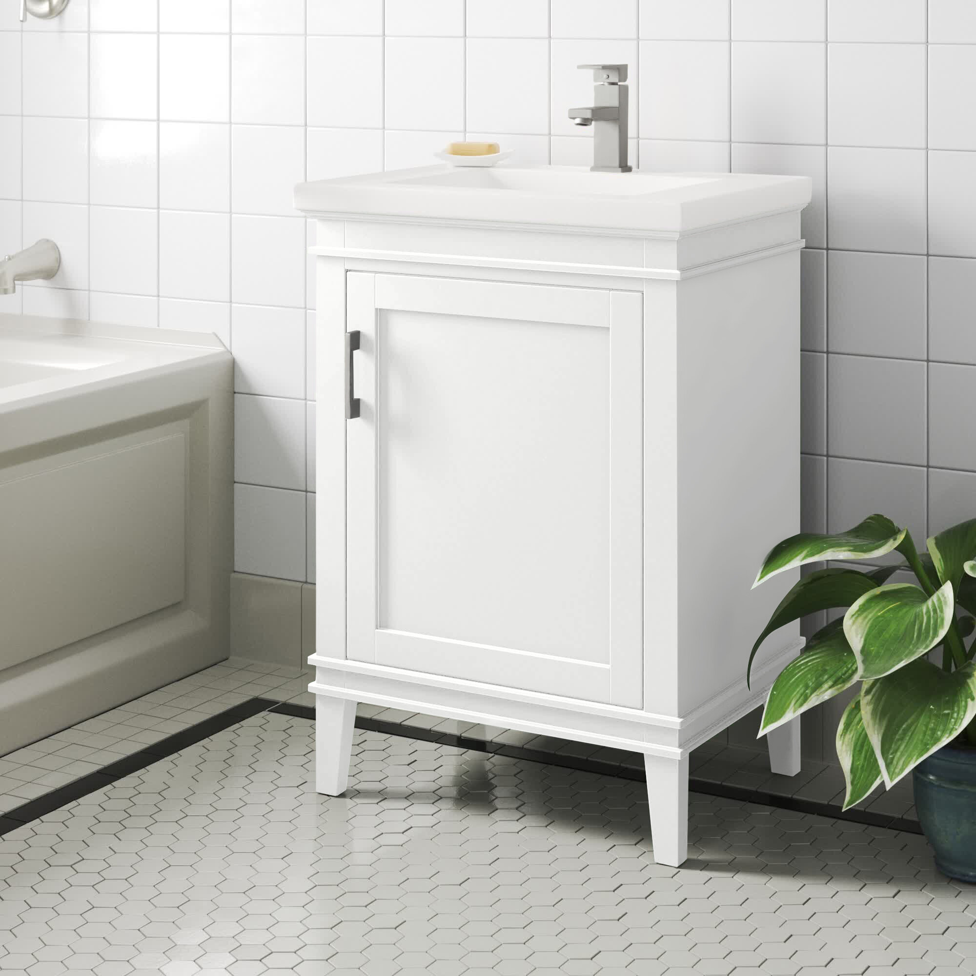 24 inch Small Bathroom Vanity White Color with Storage (24Wx18.5