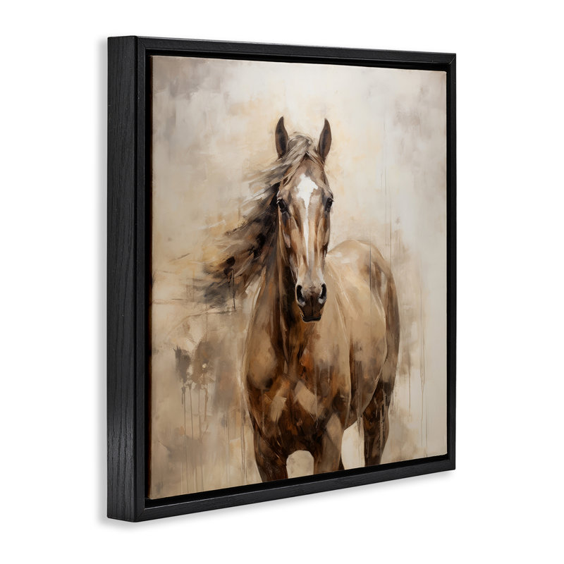 «Horse with Modern Drip», art mural encadré flottant par PI Creative Art, Cadre flottant noir de jais, H 18 po x l 18 po