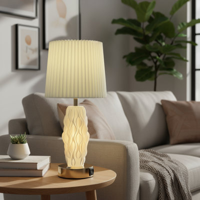 Lampe de table imprimée en 3D à deux lumières avec base illuminée et abat-jour en tissu, lampe de nuit à DEL rechargeable à double lumière, lampe de chevet sans fil portable pour le décor de la chambre à coucher