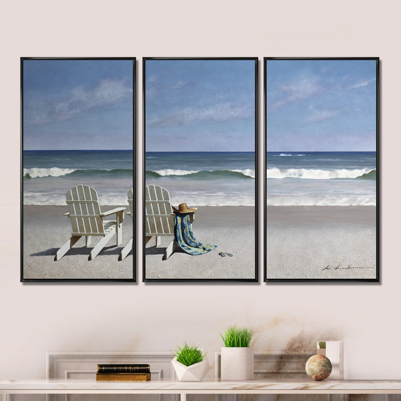 Marée d'observation - Ensemble d'art mural encadré sur toile bord de mer, H 28 po x l 36 po x P 1 po, Noir