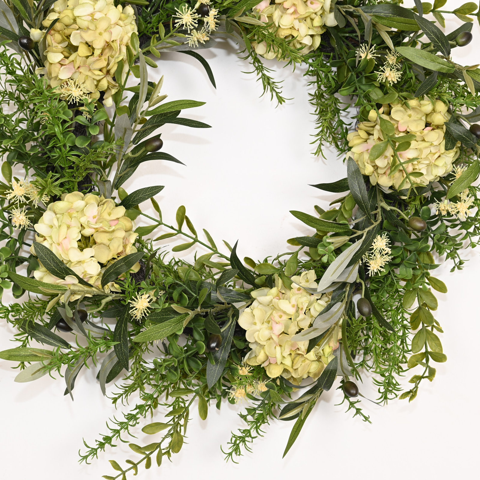 24" Handcrafted Olive Hydrangea No Holiday Wreath