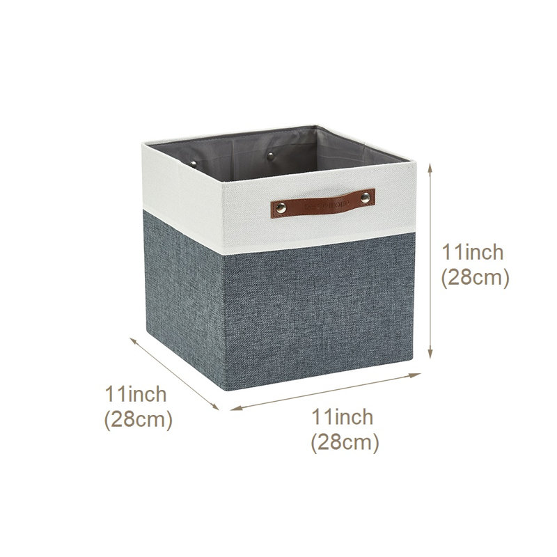 Ensemble de bacs en tissu robuste, Gris ardoise / blanc, H 11 po x l 11 po x P 11 po