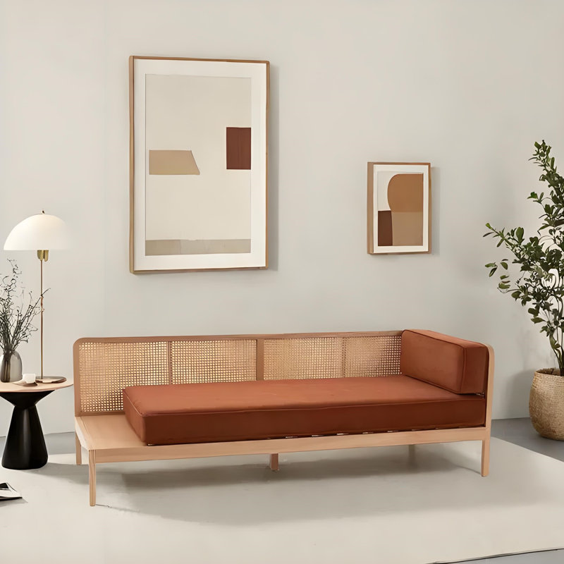 Méridienne simple en rotin de bois massif tissé, Orange-rouge, Orienté à droite