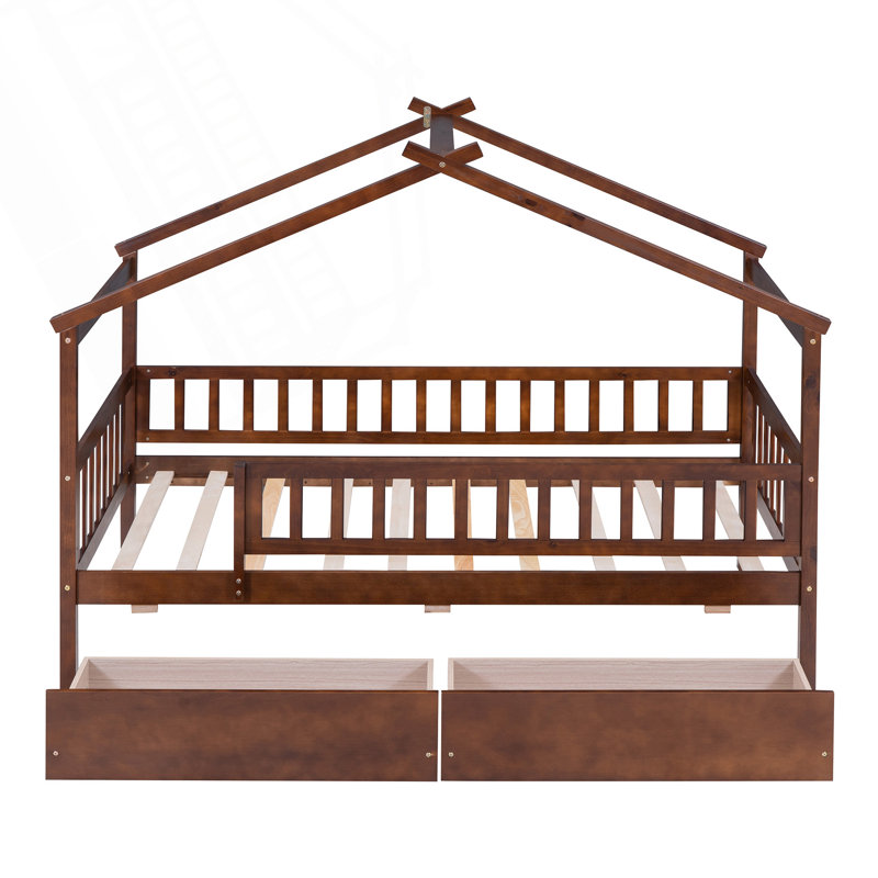 Lit simple en bois avec deux tiroirs, Noyer
