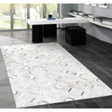 Leather Geometric Area Rug in Silver