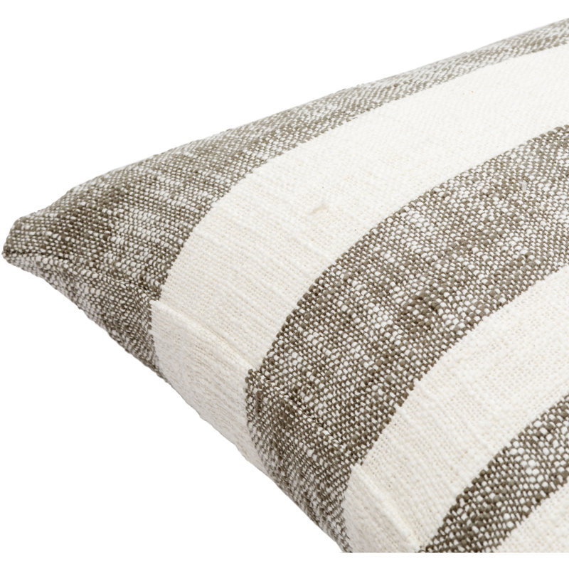 Sage and Cream Striped Woven Cotton Square Pillow