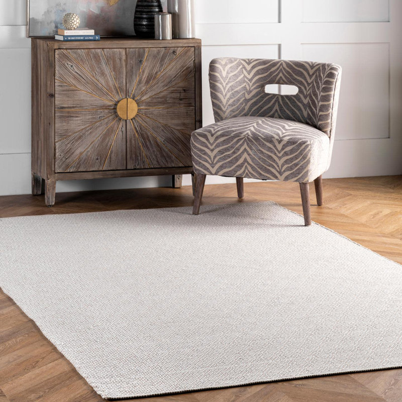 Solid Colour Cotton Hand Woven Area Rug, Rectangle 122 x 183cm