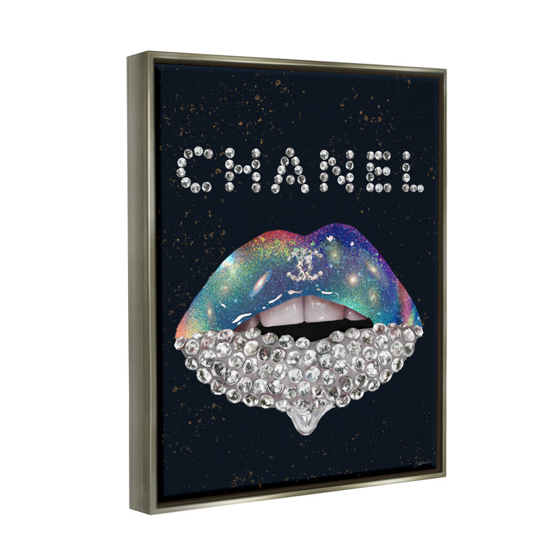 Rouge à lèvres Glam Diamond, H 21 po x l 17 po x P 1,7 po, Cadre flottant gris lustré