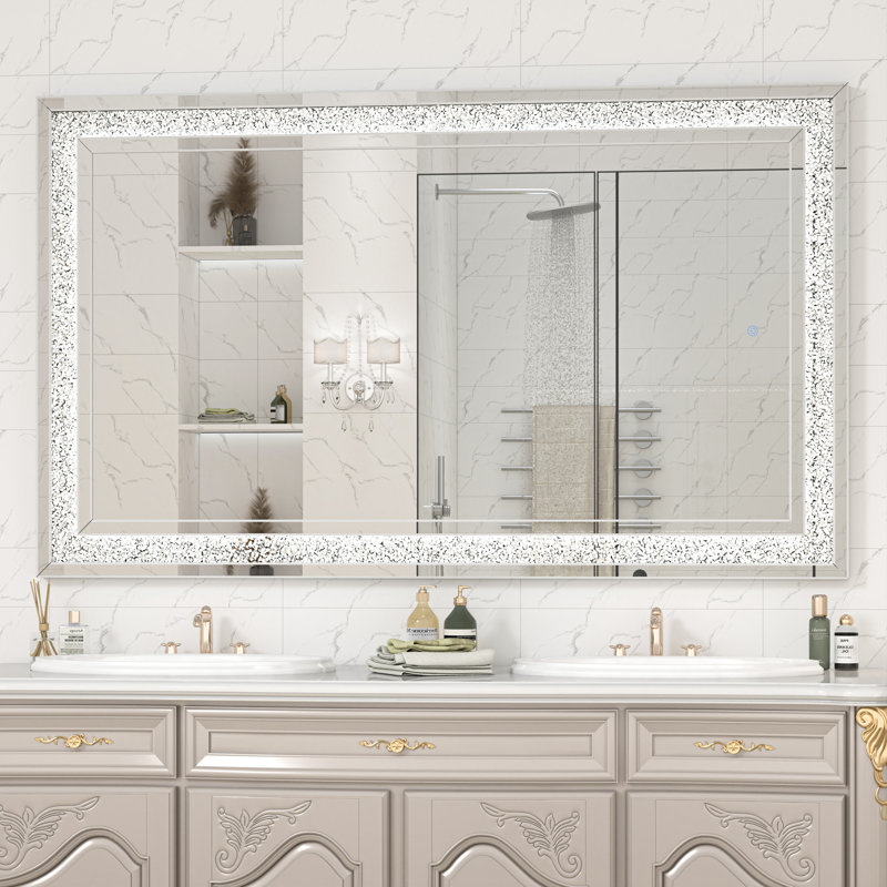 LED Diamond Wall Mirror with Dimmable Lights & 3 Colour Modes, Crystal Diamond Vanity Mirror for Bathroom, Living Room, Bedroom