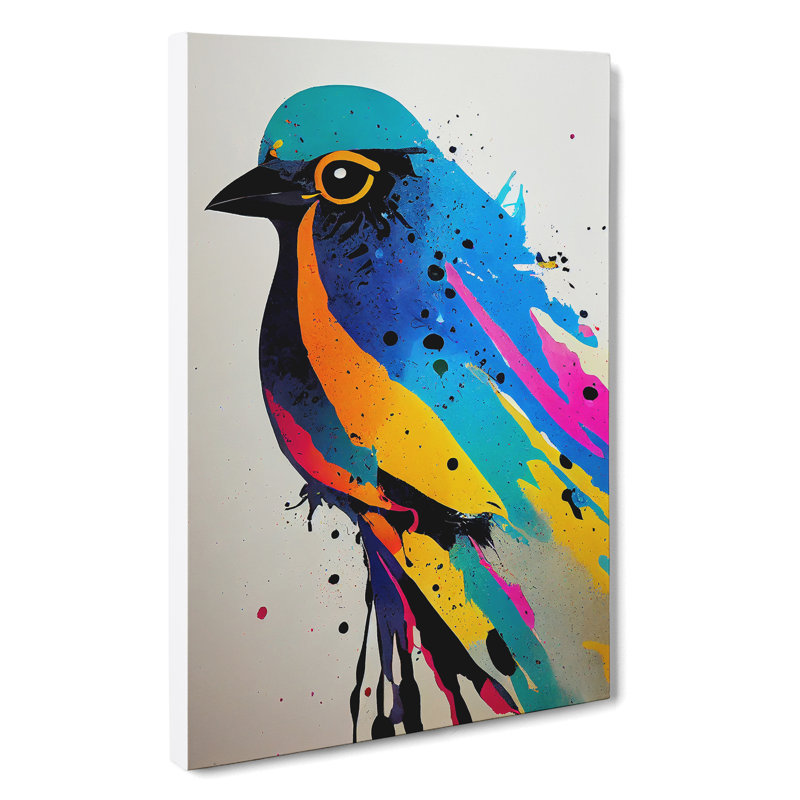 Bird Paint Drips No.5 - Unframed - Wrapped Canvas, 50cm H x 35cm W x 3cm D