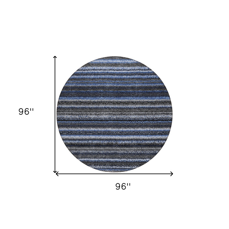 Tapis intérieur lavable rayé bleu et gris 8 pi