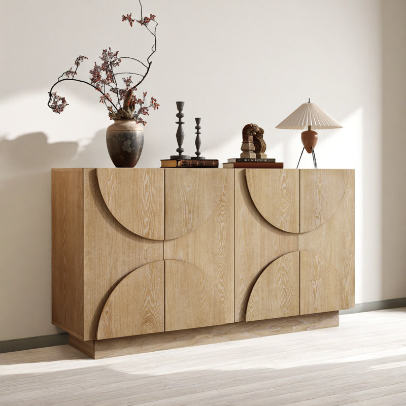 Buffet 56 po Rustic-Chic - Armoire de rangement à poignée semi-circulaire, Naturel